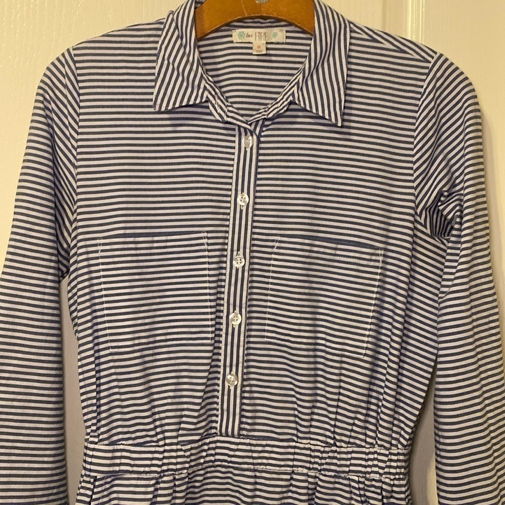 Womens Blue and White Striped Button Up Collared Dress Size Medium NWOT - Picture 4 of 13